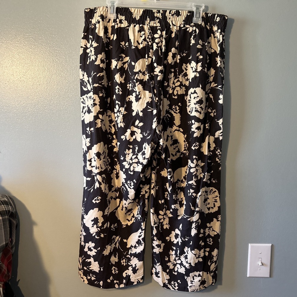 Hester & Orchard Women's Linen Blend Pull On Pants Size XL Black Natural Floral - Picture 3 of 4